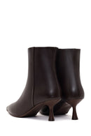 Woman Brown Zip Closure Thin High-Heel Leather Boots | Derimod