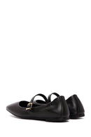 Women's Black Banded Leather Ballerinas | Derimod