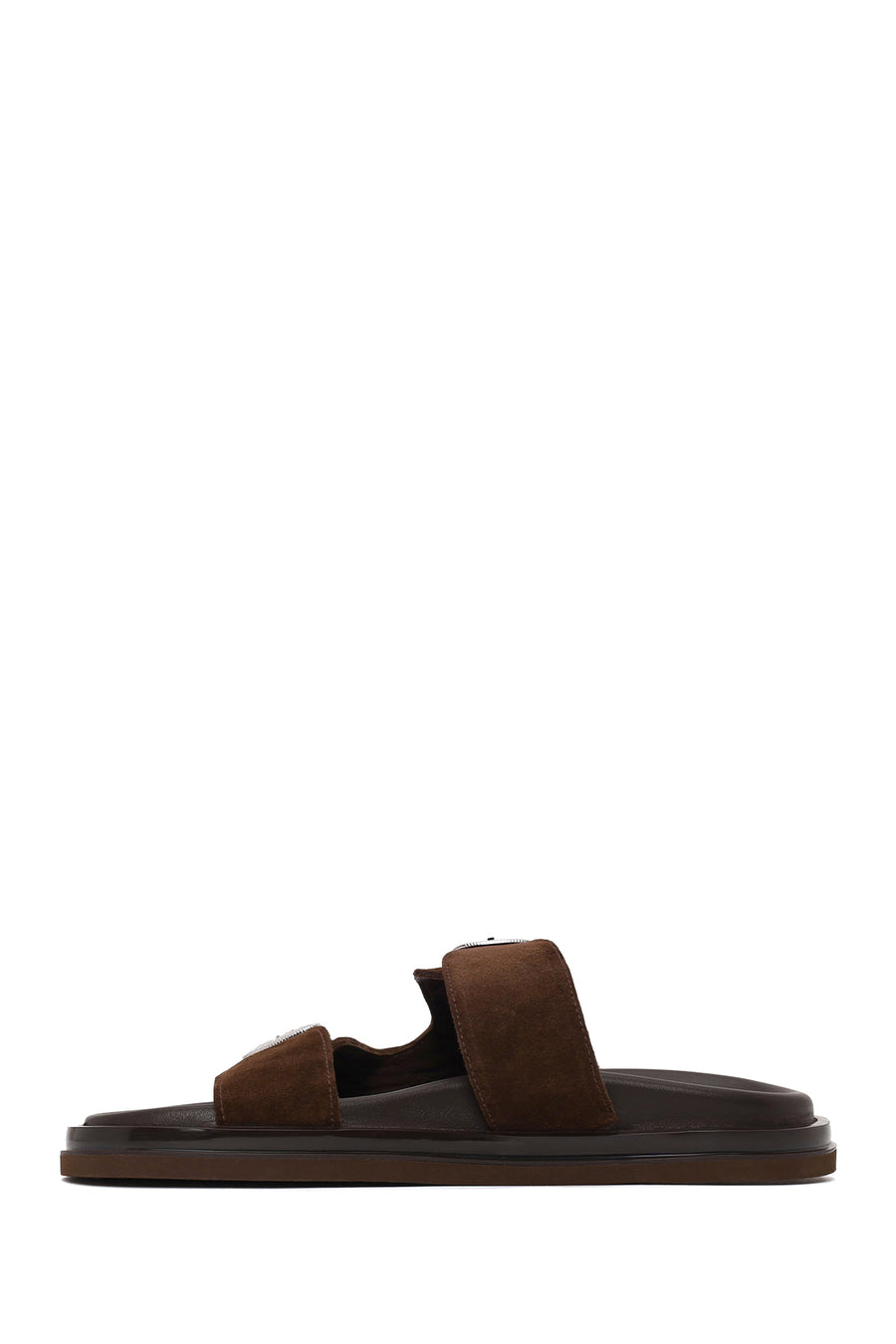Woman Brown Double-Buckle Suede Slipper