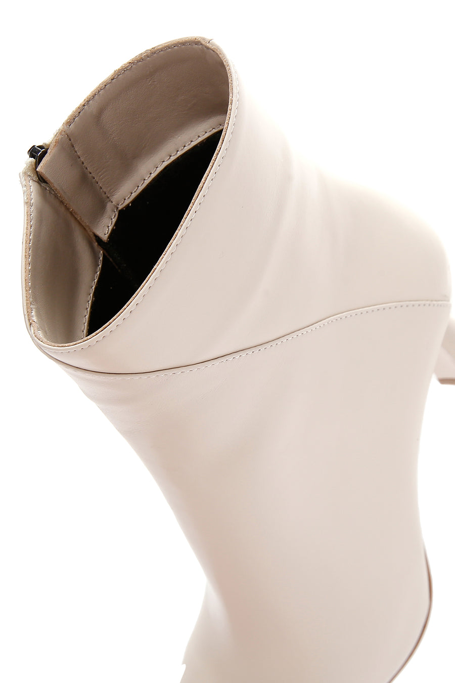 Women's Beige Zippered Thin Heeled Leather Boots
