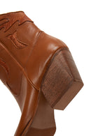 Women's Tan Leather Heeled Cowboy Western Boots | Derimod