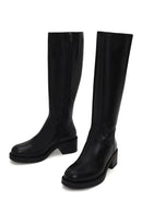 Woman Black Zip Closure Chunky Heeled Leather Boots | Derimod