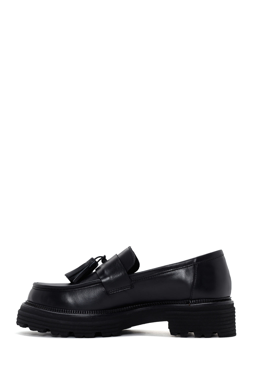 Kadın Siyah Püsküllü Deri Maskülen Loafer