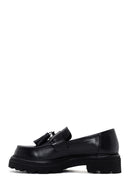 Kadın Siyah Püsküllü Deri Maskülen Loafer | Derimod