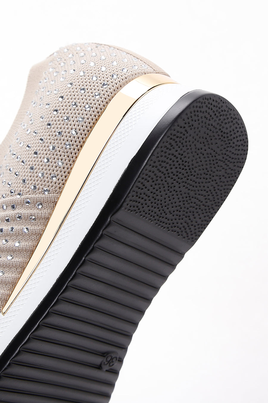 Kadın Bej Taşlı Kumaş Sneaker