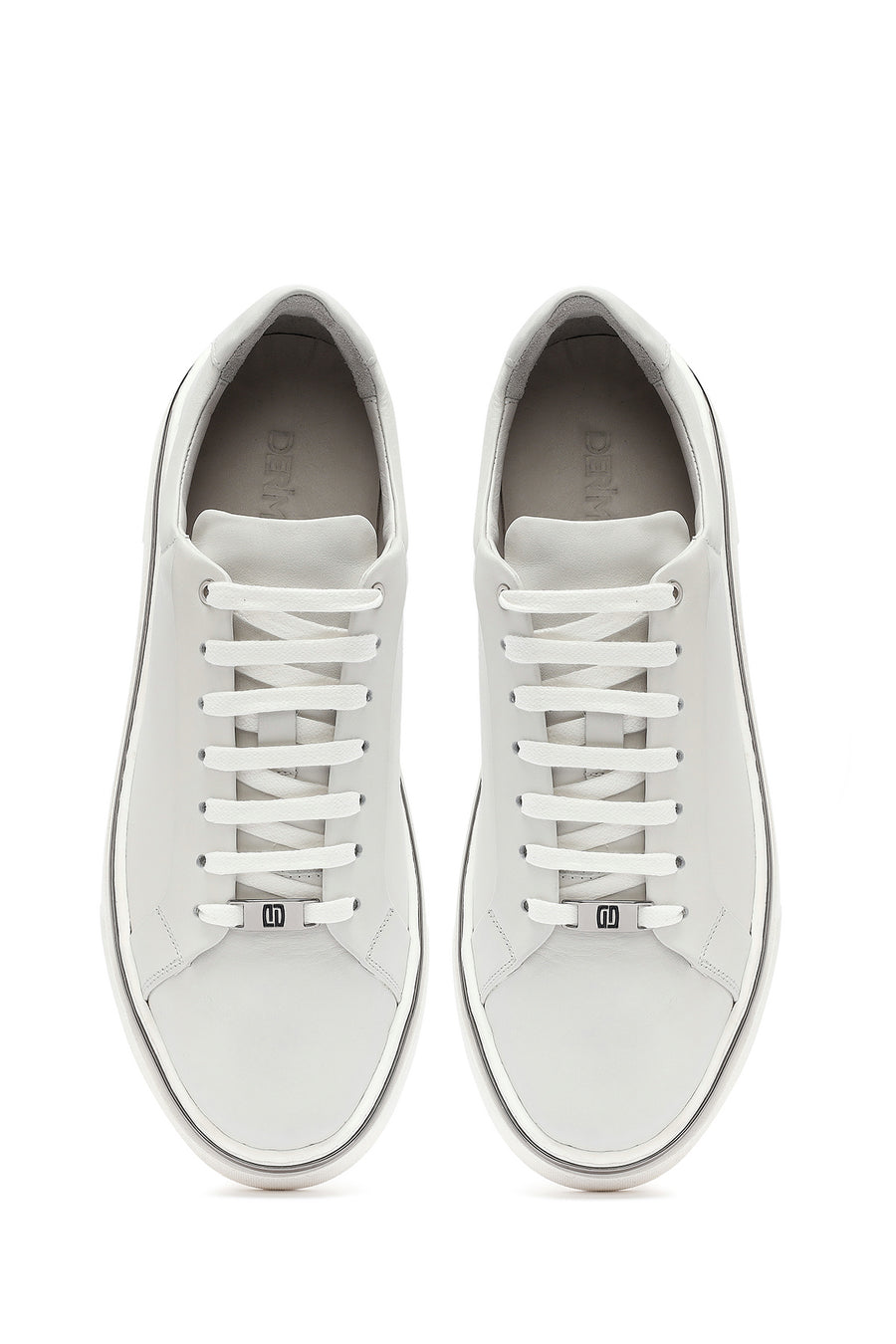 Erkek Beyaz Bağcıklı Deri Sneaker