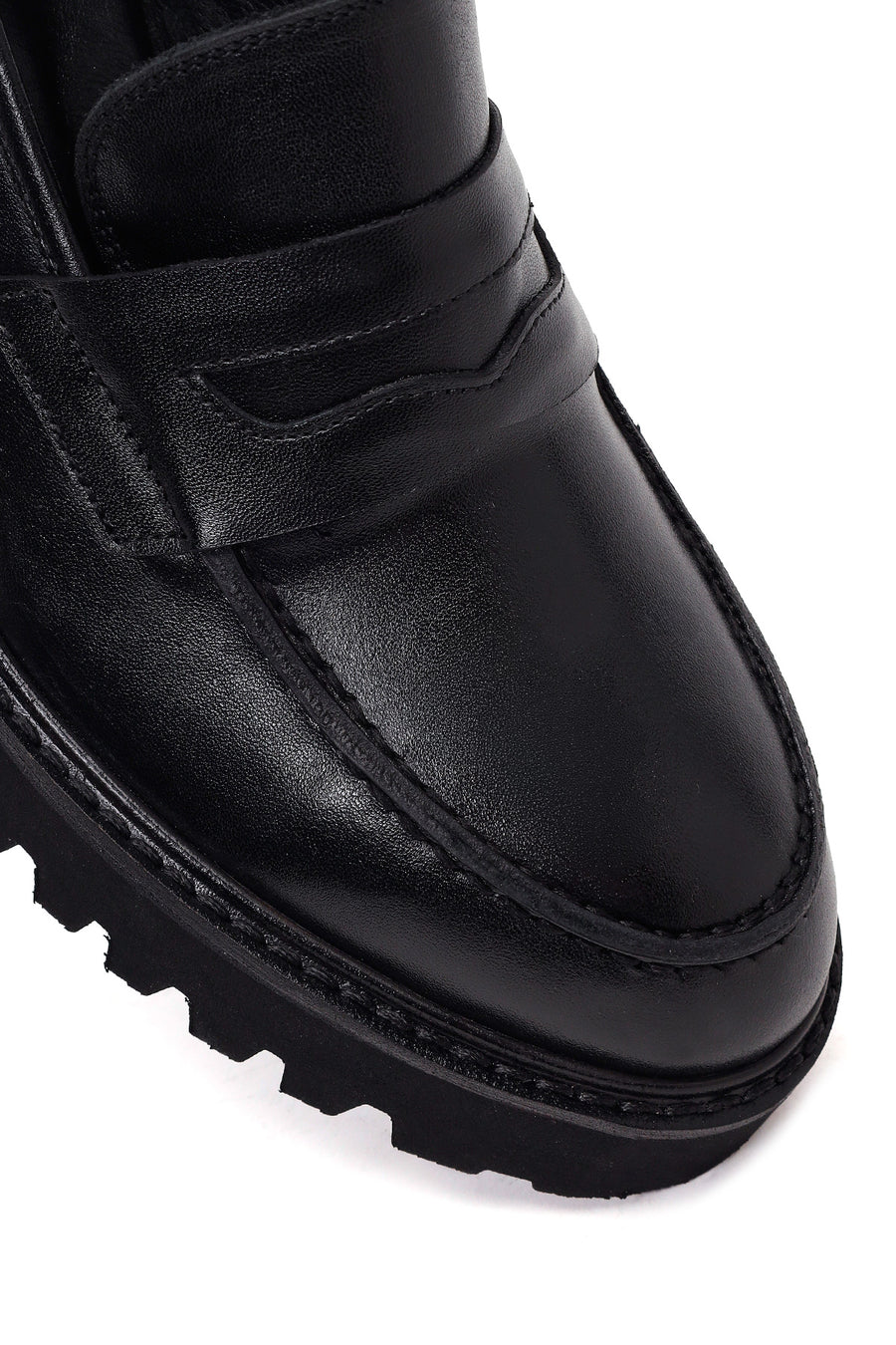 Kadın Siyah Kalın Topuklu Deri Maskülen Loafer