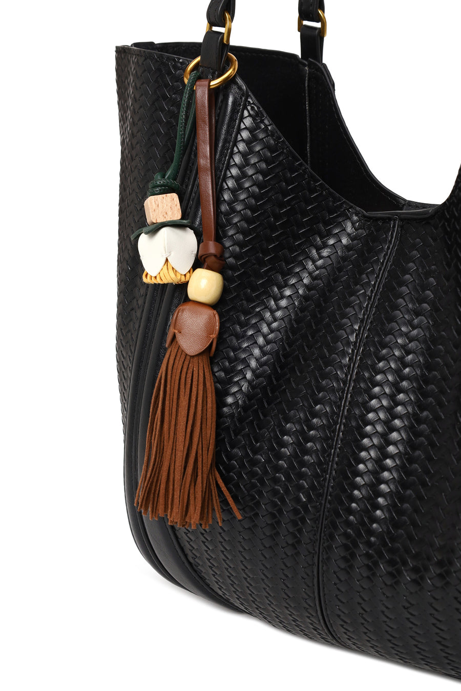 Woman Black Accessorized Printed Shoulder Bag