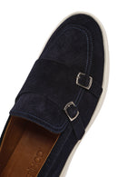 Men's Navy Blue Double Buckle Suede Leather Loafer | Derimod