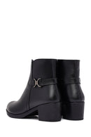 Woman Black Zip Closure Thick-Heeled Leather Boots | Derimod