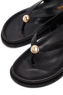 Women's Black Leather Flip-Flop Sandals with Buckle Back | Derimod