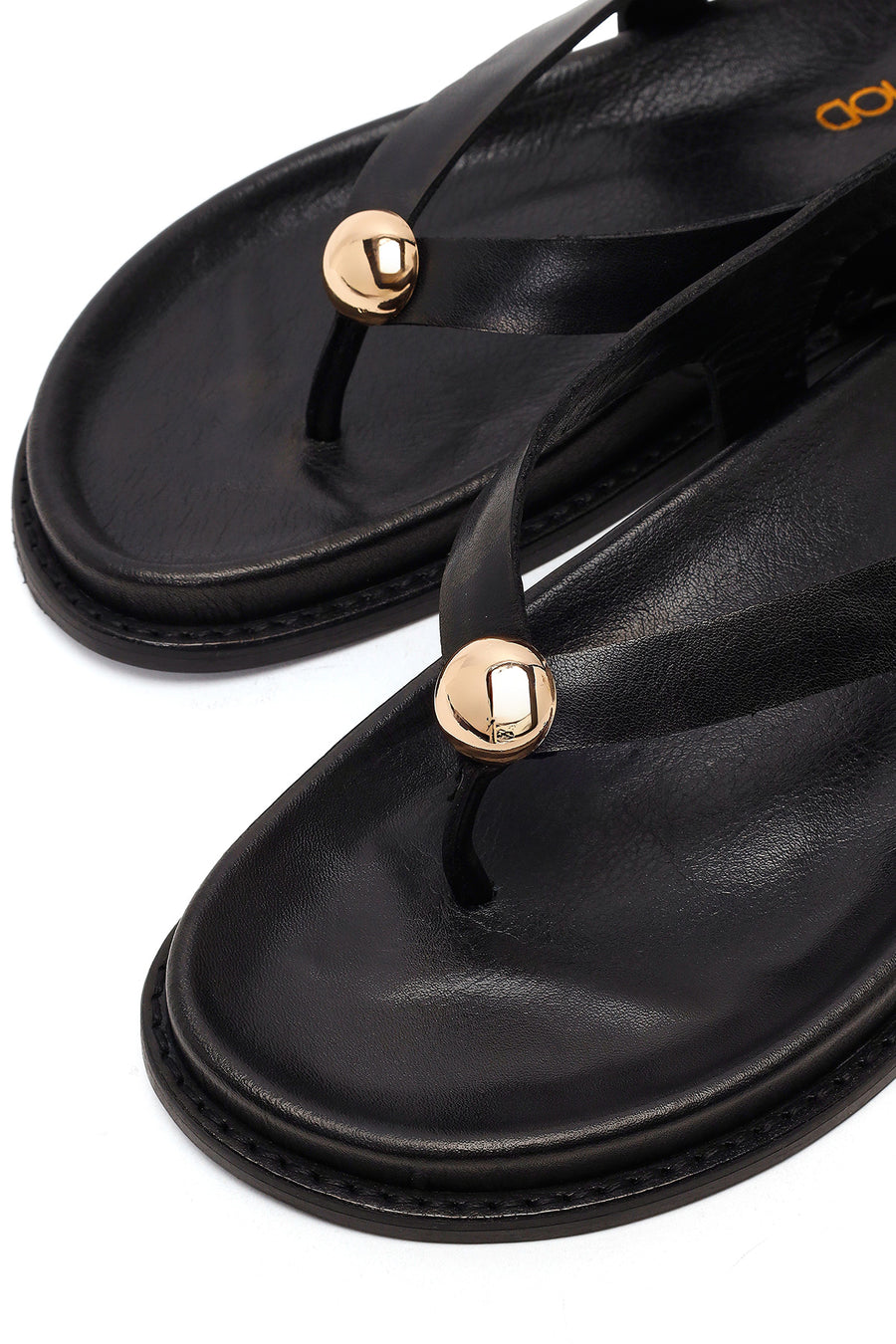 Women's Black Leather Flip-Flop Sandals with Buckle Back