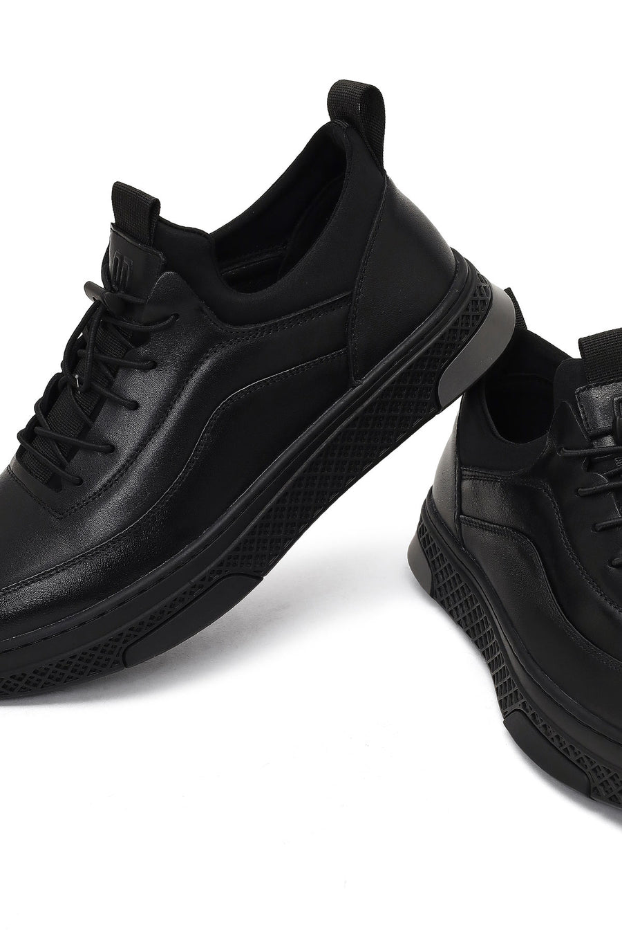 Erkek Siyah Kalın Tabanlı Deri Sneaker