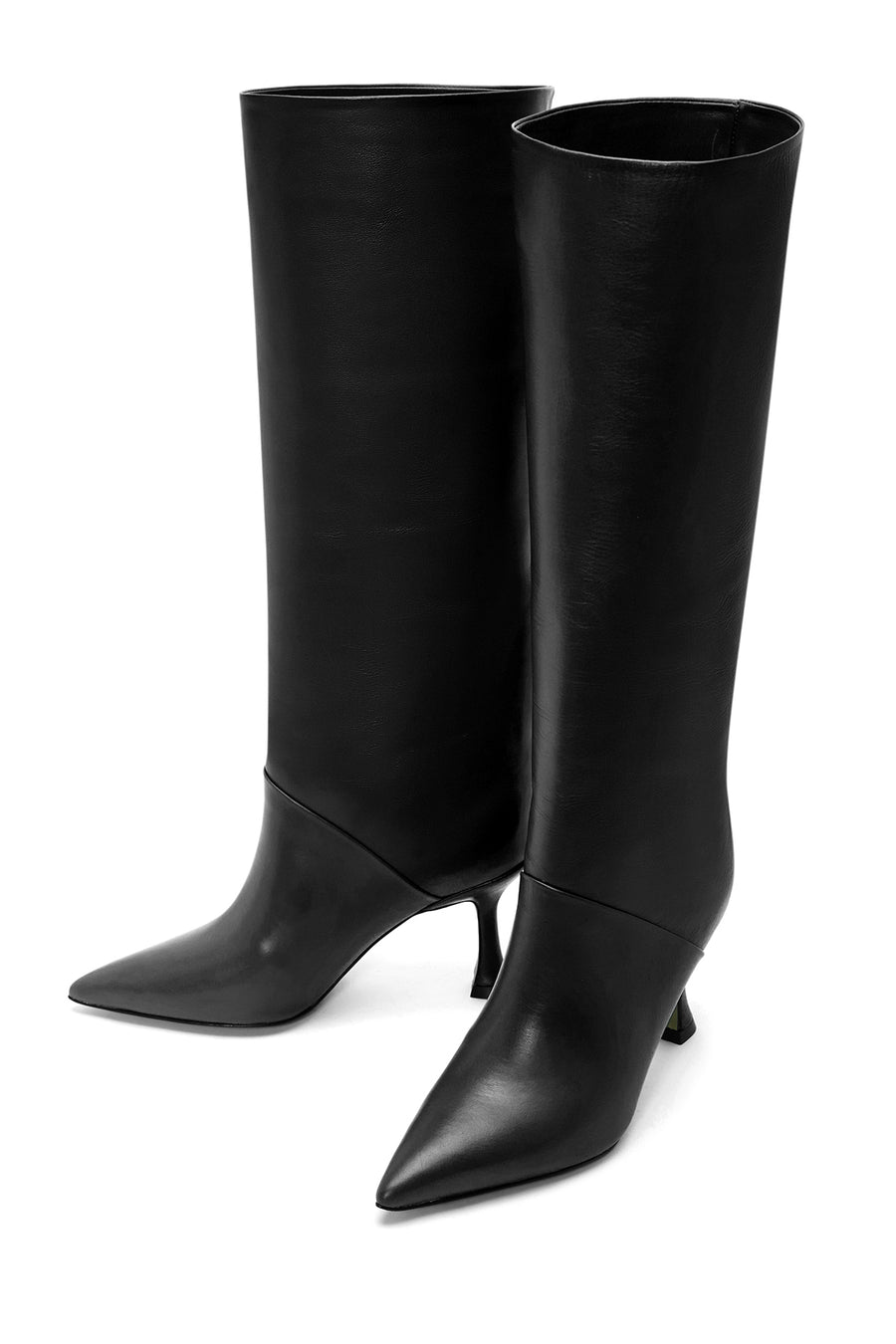 Women's Black Leather Heeled Boots