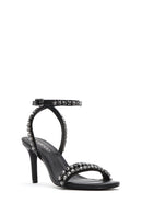 Women's Black Ankle Buckle Stoned Thin Heel Sandals | Derimod