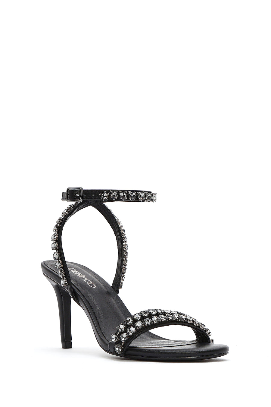 Women's Black Ankle Buckle Stoned Thin Heel Sandals