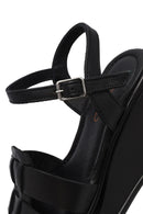 Women's Black Ankle Buckle Wedge Heel Leather Sandals | Derimod