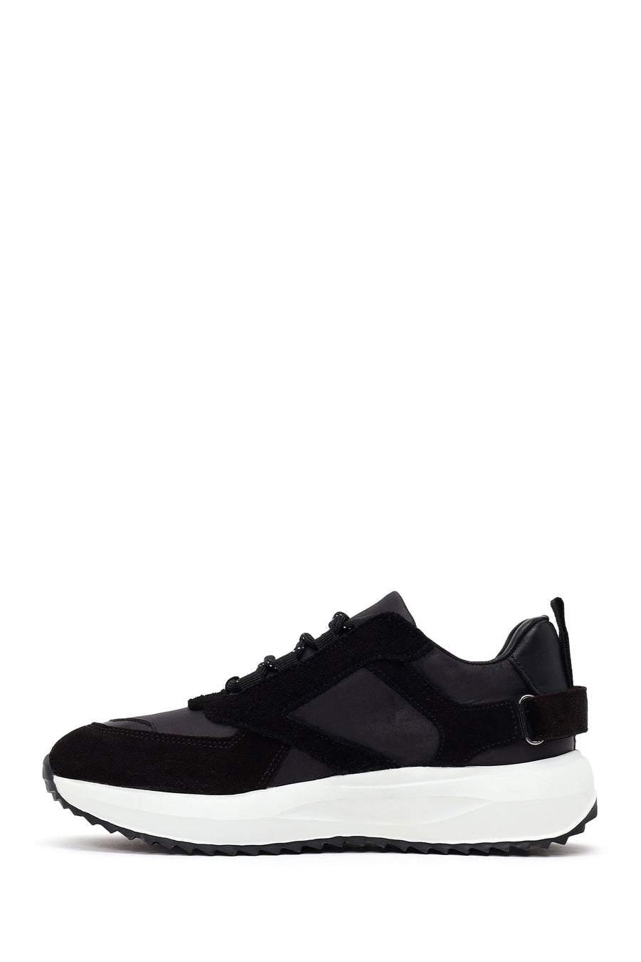 Woman Black Lace-up Thick-Soled Leather Sneaker
