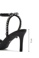 Women's Black Ankle Buckle Stoned Thin Heel Sandals | Derimod
