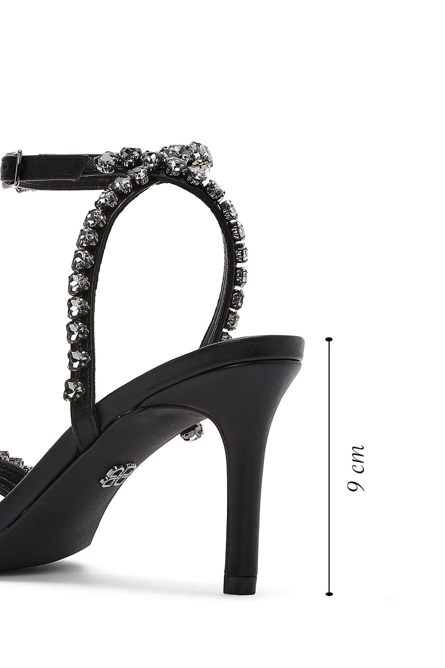 Women's Black Ankle Buckle Stoned Thin Heel Sandals