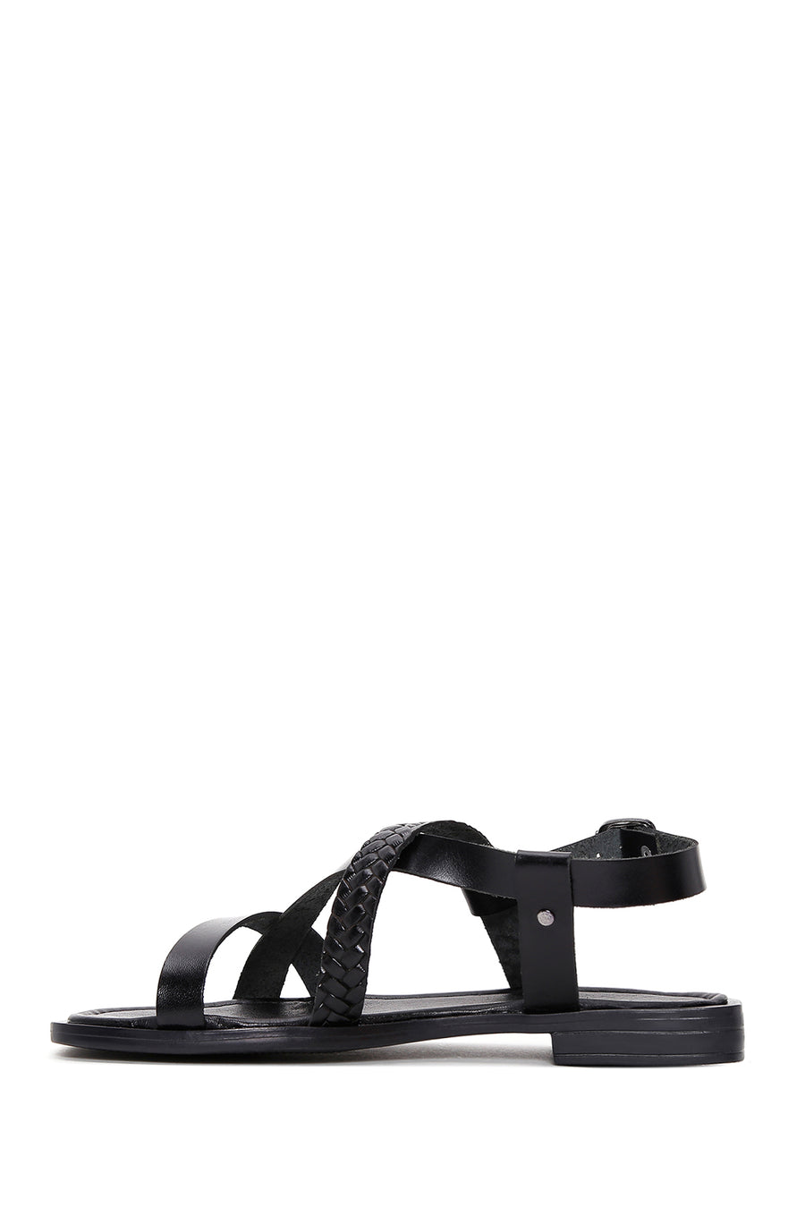 Women's Black Knitted Detailed Leather Bodrum Sandals