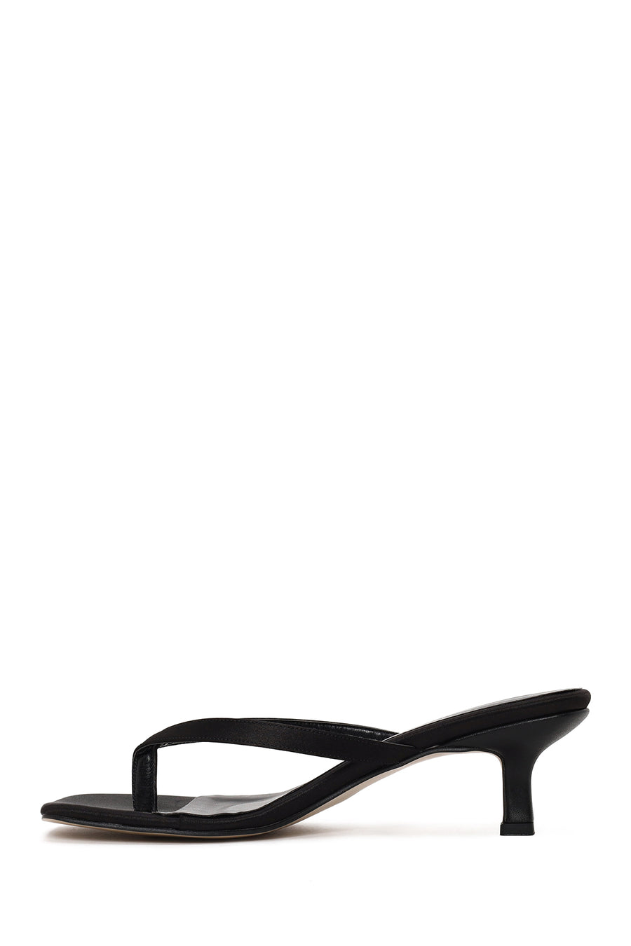 Woman Black Short-Heeled Satin Toe-Post Slipper