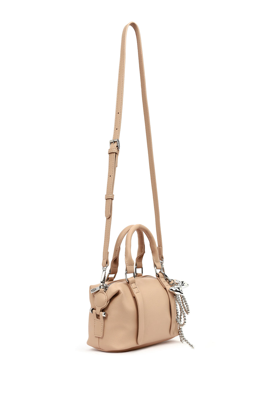 Women's Beige Long Strap Charm Mini Shoulder Bag