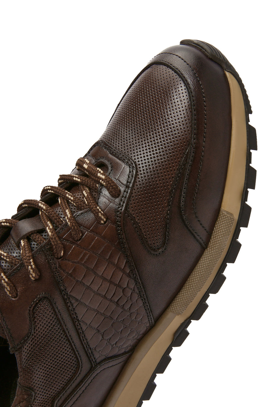 Erkek Kahverengi Bağcıklı Deri Casual Sneaker