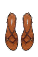 Women's Brown Buckle Thong Leather Bodrum Sandals | Derimod
