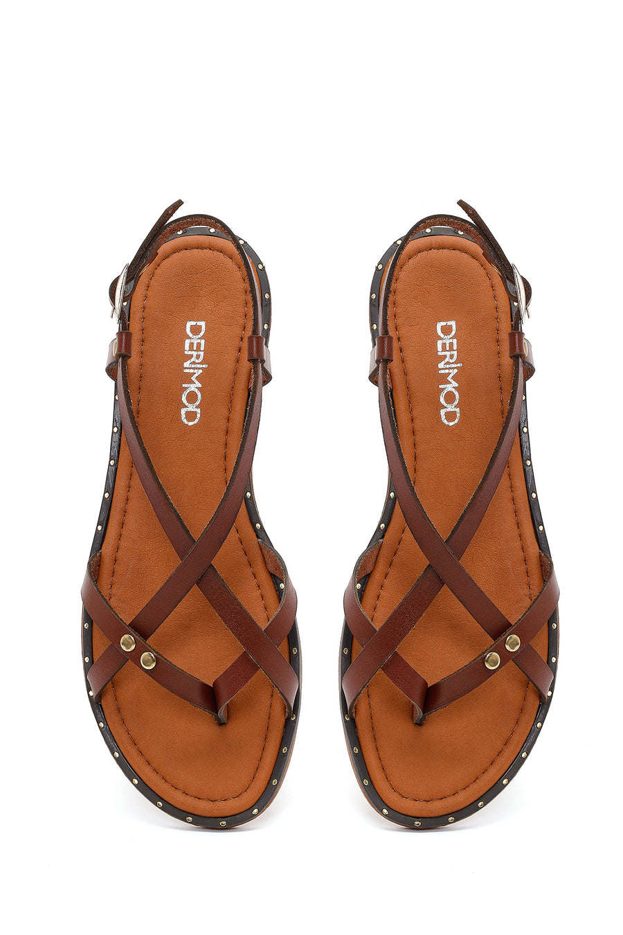 Women's Brown Buckle Thong Leather Bodrum Sandals