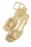 Woman Gold Ankle-Buckle Metallic Chunky-Heel Sandal | Derimod