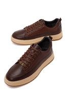 Erkek Kahverengi Bağcıklı Kalın Tabanlı Deri Sneaker | Derimod