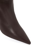 Woman Brown Zip Closure Thin-Heeled Leather Boots | Derimod