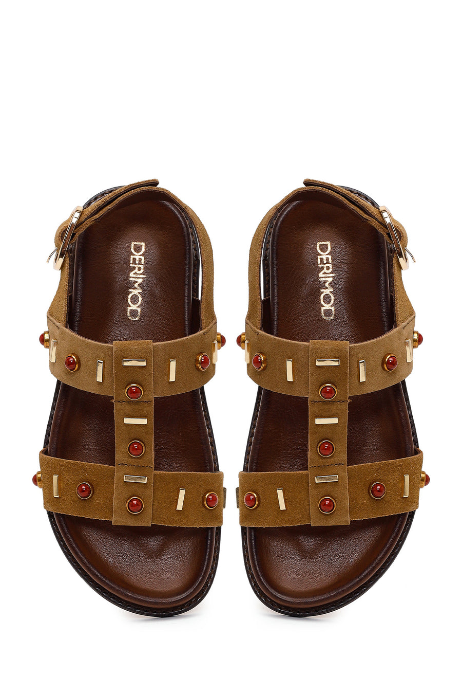 Woman Tan Embellished Suede Sandal