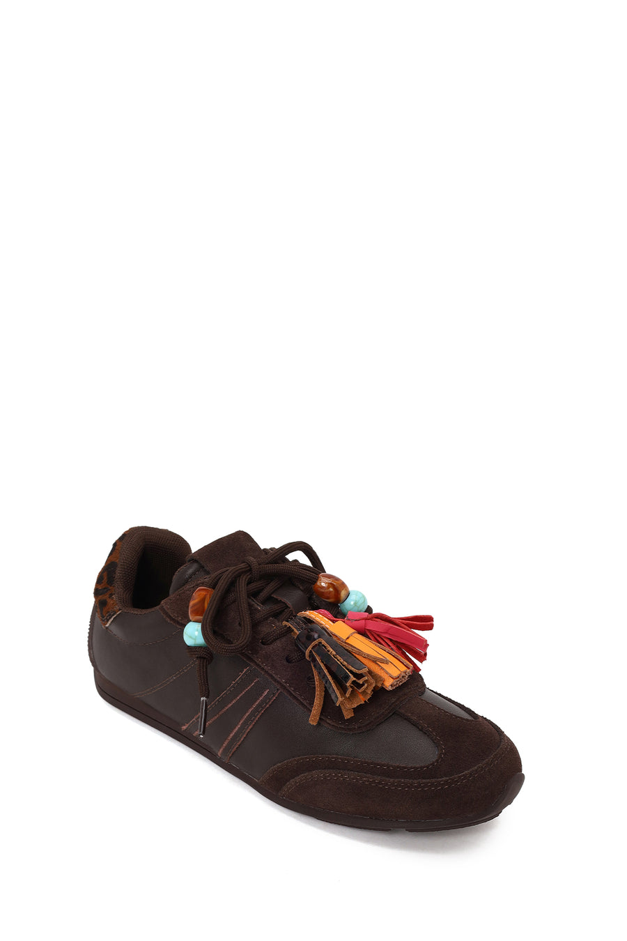 Kadın Kahverengi Bağcıklı Charmlı Leopar Deri Sneaker
