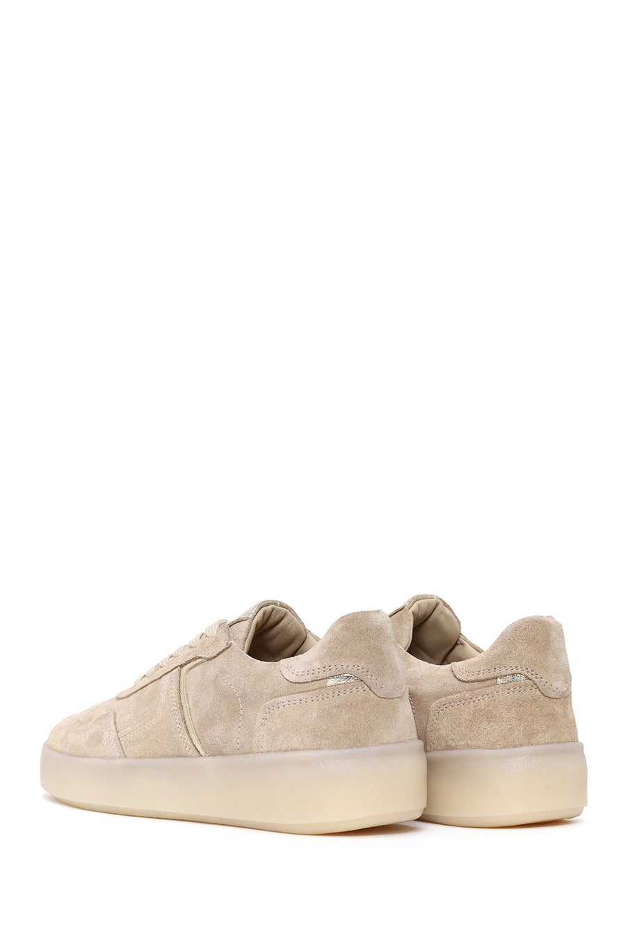 Kadın Bej Bağcıklı Süet Deri Sneaker