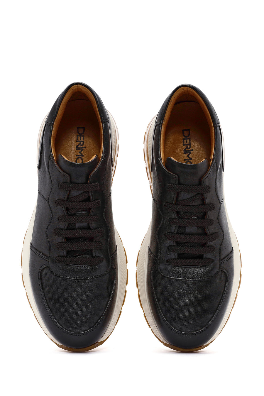 Erkek Siyah Bağcıklı Deri Sneaker