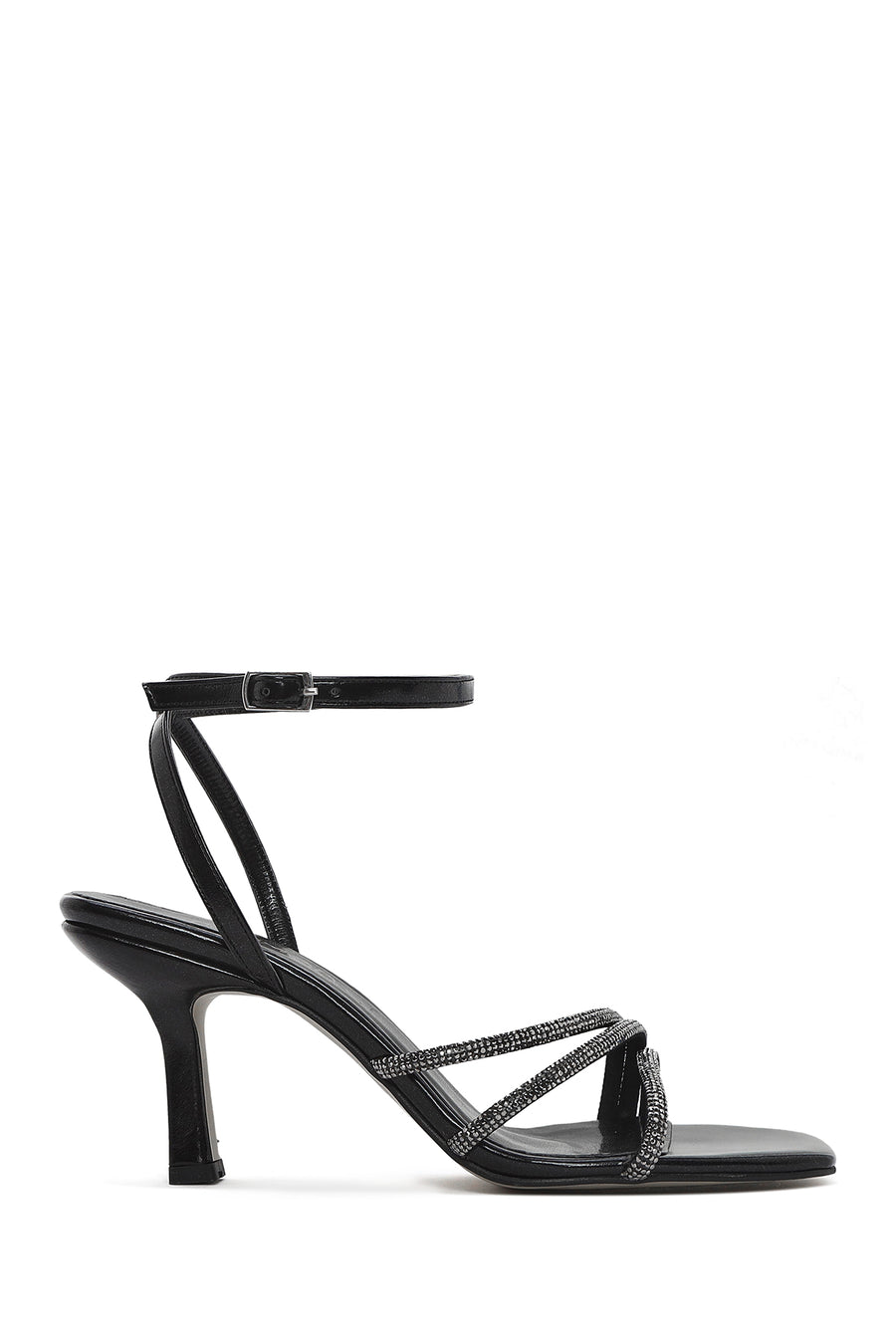 Women's Black Ankle Strap Stone Thin Heel Sandals 25SFE390332 | Derimod