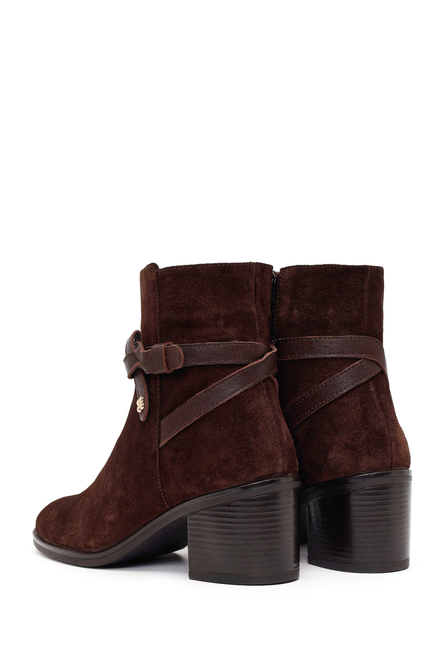 Woman Brown Zip Closure Chunky-Heeled Suede Leather Boots