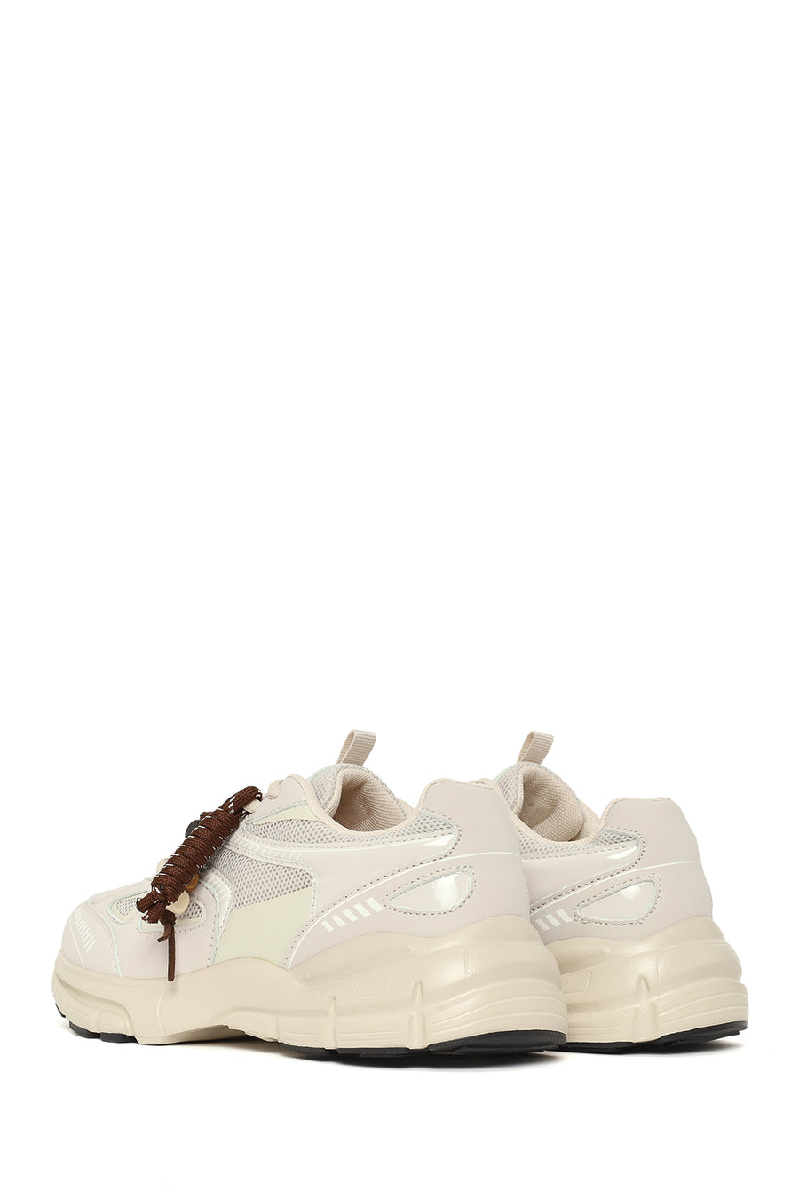 Kadın Bej Bağcıklı Kalın Tabanlı Charmlı Sneaker