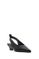 Women's Black Open-Back Heeled Leather Shoes | Derimod