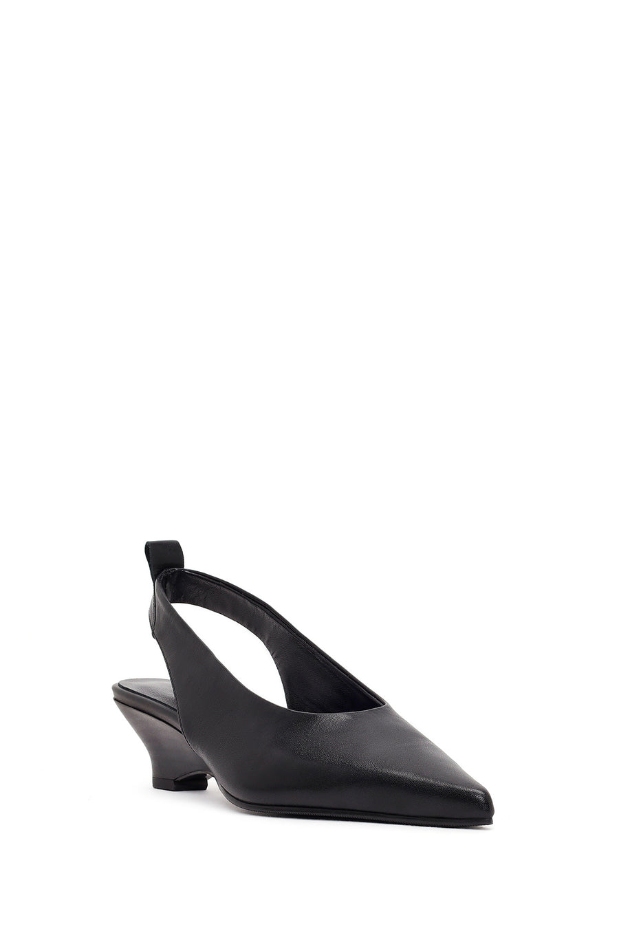 Women's Black Open-Back Heeled Leather Shoes