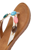 Women's White Flip Flops with Stones | Derimod