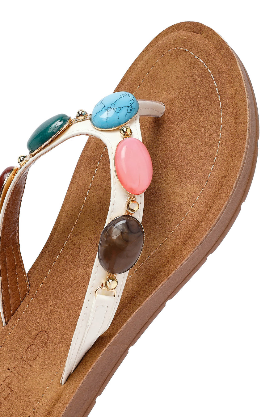 Women's White Flip Flops with Stones