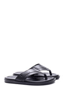 Men's Black Leather Flip Flops | Derimod