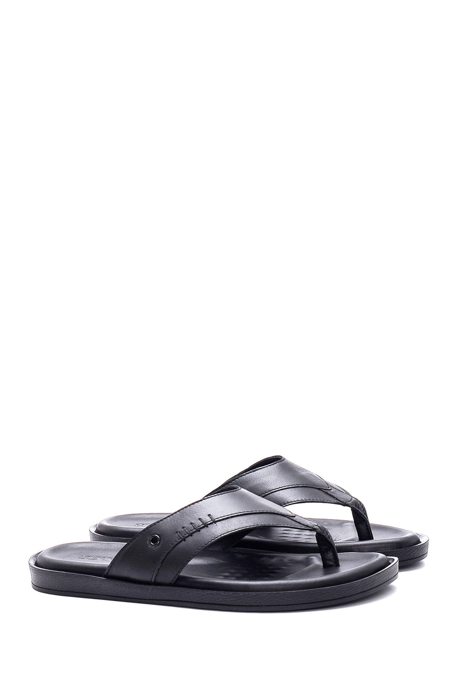 Men's Black Leather Flip Flops