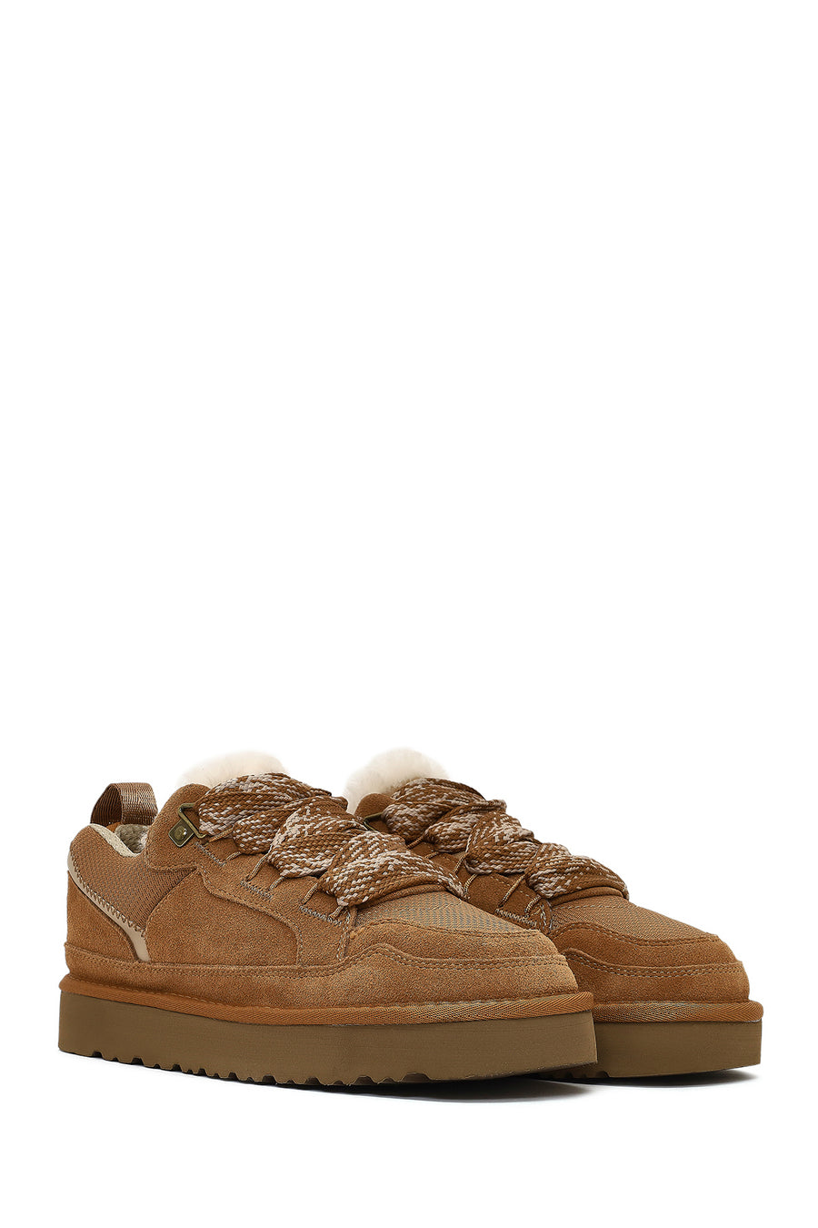Kadın Camel Bağcıklı Kalın Tabanlı Tüylü Süet Deri Teddy Sneaker