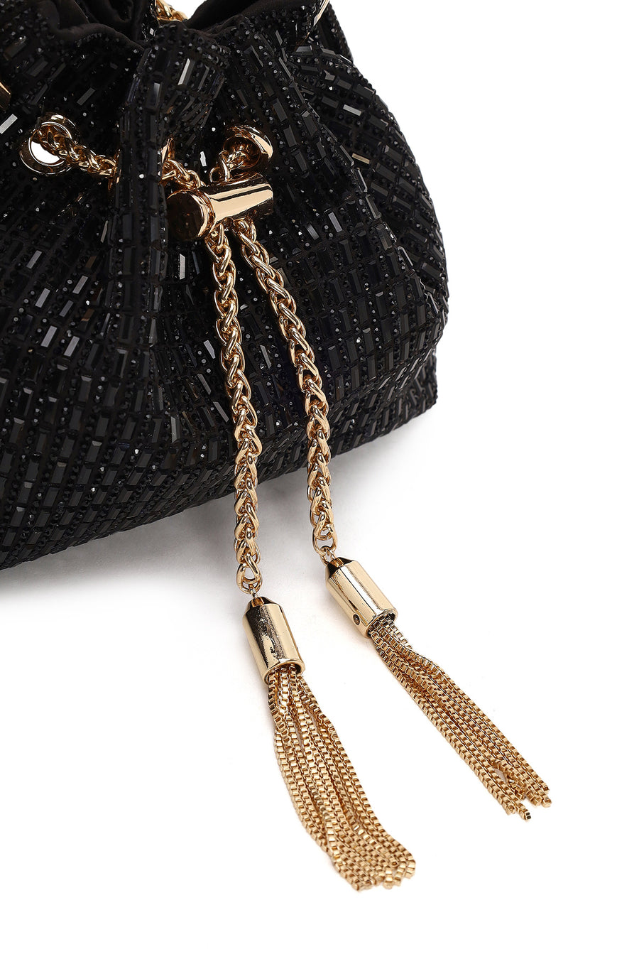 Woman Black Long Chain Strap Embellished Mini Evening Bag