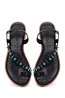 Woman Black Embellished Toe-Post Sandals | Derimod