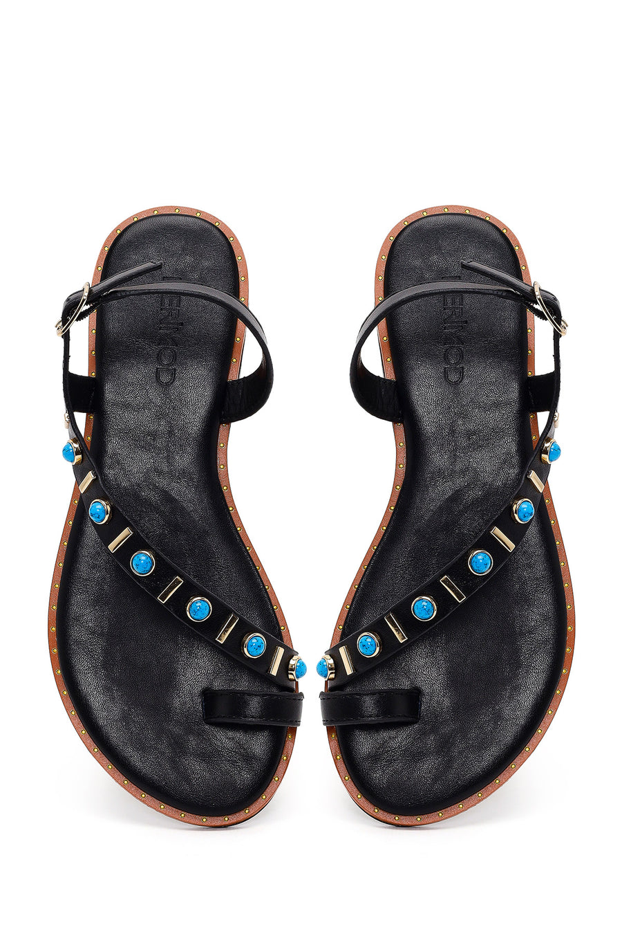 Woman Black Embellished Toe-Post Sandals